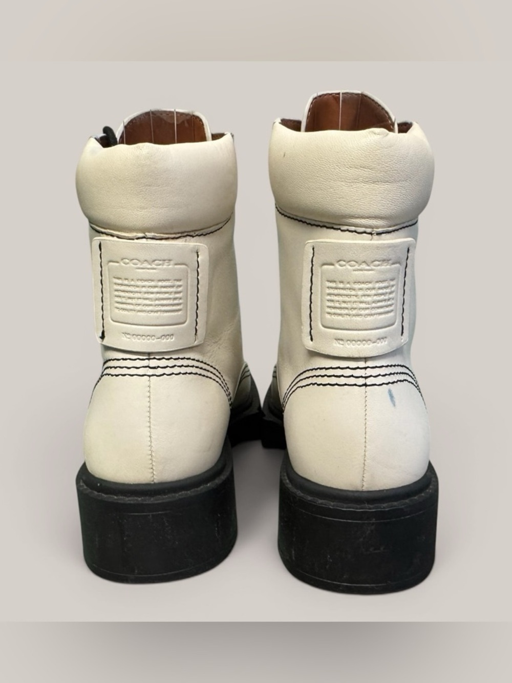 COACH Lorimer Lace Up Lug Sole Combat Leather Booties Chalk Sz 6 - Picture 12 of 12